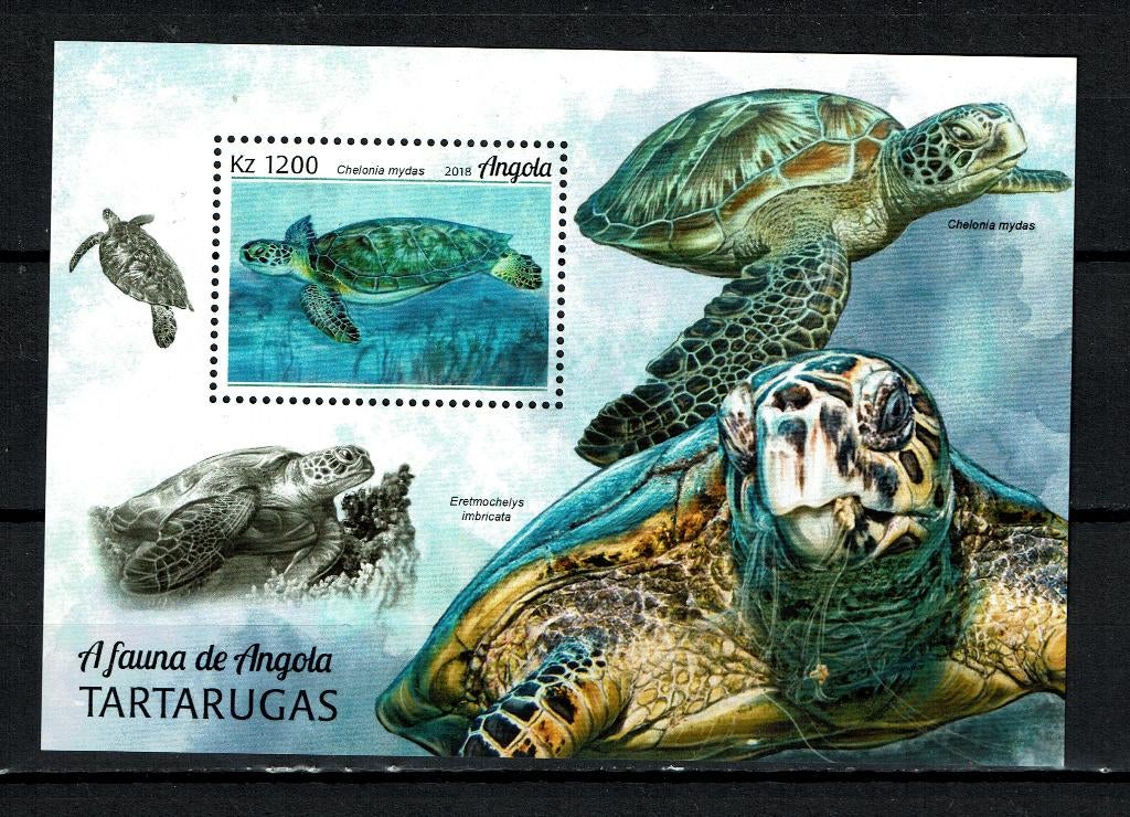 ANGOLA 2018 PF BLOK SCHILDPADDEN REPTIELEN TURTLES ZEELEVEN, Ophalen of Verzenden, Postfris, Dier of Natuur