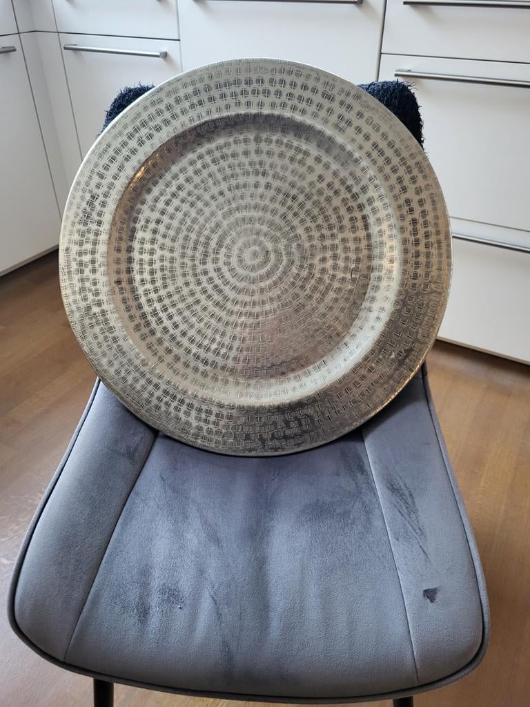 Zilverkleurige schaal 50 cm, Ophalen of Verzenden, Rond, Overige materialen