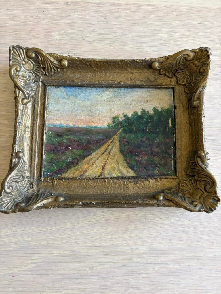 Vintage Landschap Schilderij in Gouden Lijst (25x20 cm), Ophalen of Verzenden