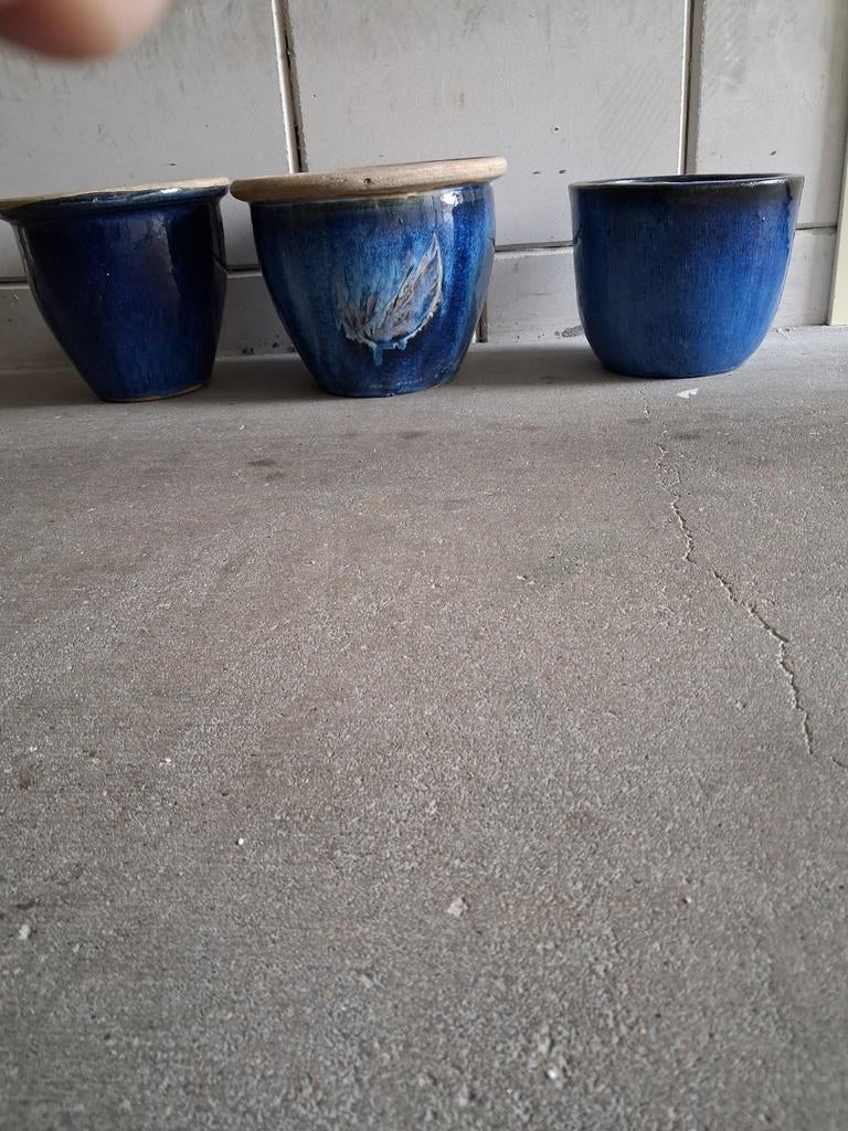 Blauwe Bloempotten, Ophalen, Gebruikt, Rond, Balkon