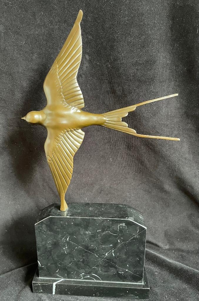 Bronzen art deco zwaluw. 49 cm!! H.Rischmann zuiver brons, Ophalen of Verzenden