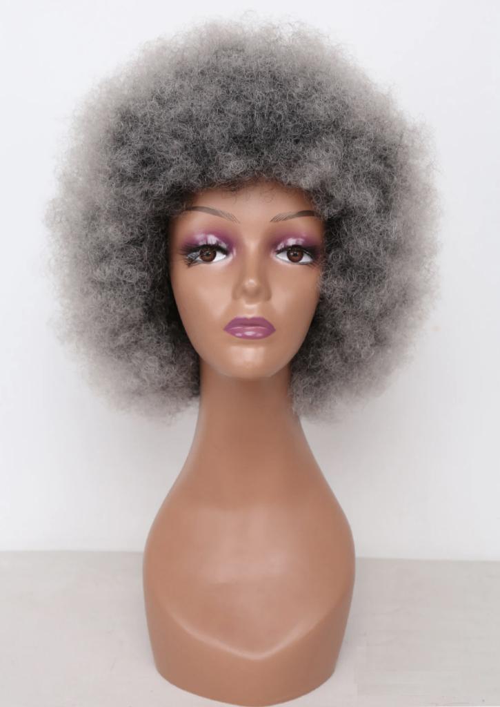 Grijze Afro Pruik Krullen Haren Haar Dames Vrouwen, Verzenden, Nieuw, Pruik of Haarverlenging