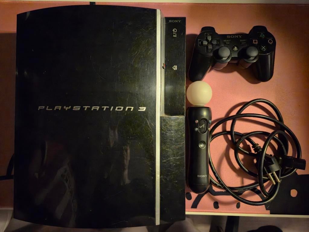 PlayStation 3 met controller, Move controller en stroomkabel, Gebruikt, Phat, Met 2 controllers, 80 GB