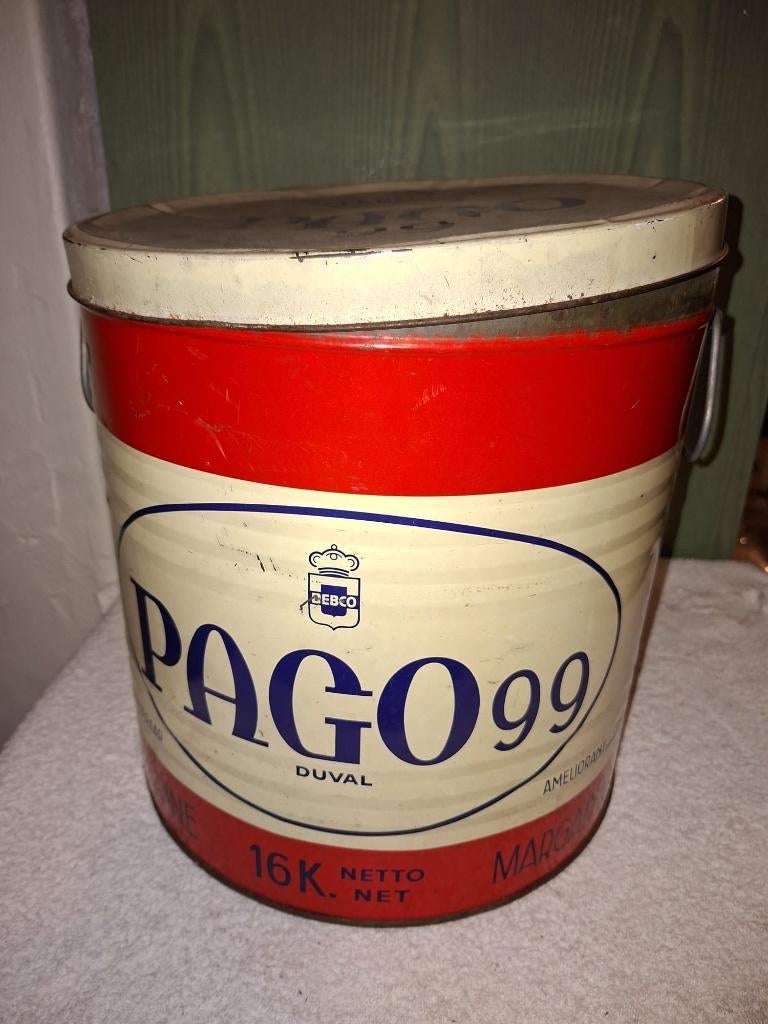 oude grote blikken margarine doos, jaren 1950, Ophalen of Verzenden