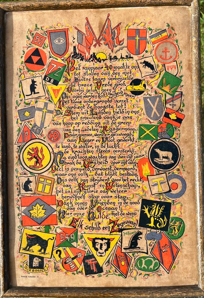 Oorkonde bevrijding 1945, Ophalen of Verzenden, Landmacht, Nederland, Kunstobject