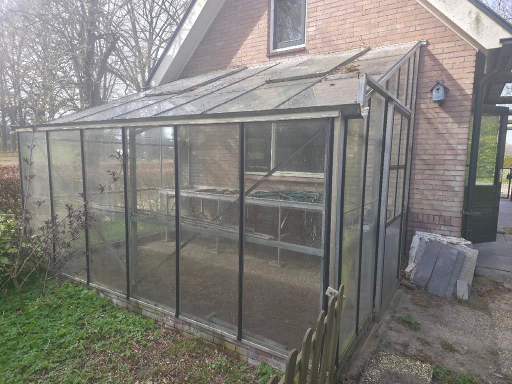 Tuinkas muurkas, 390x285 cm, goede staat, incl kweektafel, Tuin en Terras, Kassen, Ophalen, Gebruikt, Muurkas, Glas