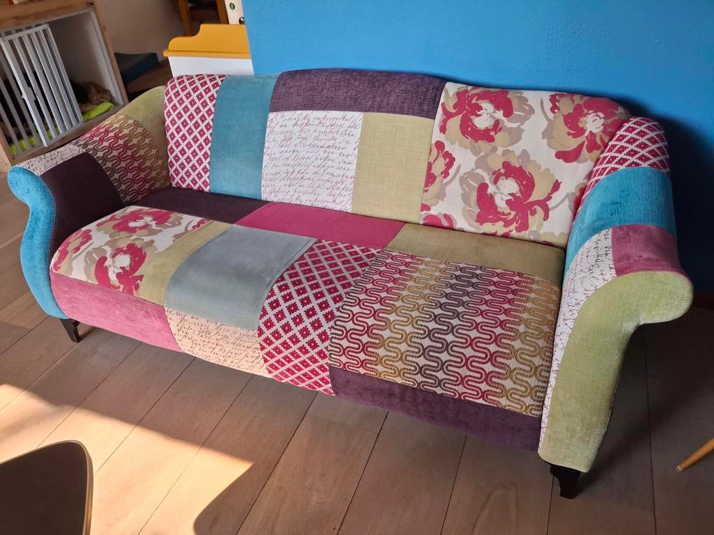 3 zitsbank van Patchwork!! Met 2 kussens.DOE EEN GOED BOD !, Ophalen, 75 tot 100 cm, Stof, 200 tot 250 cm