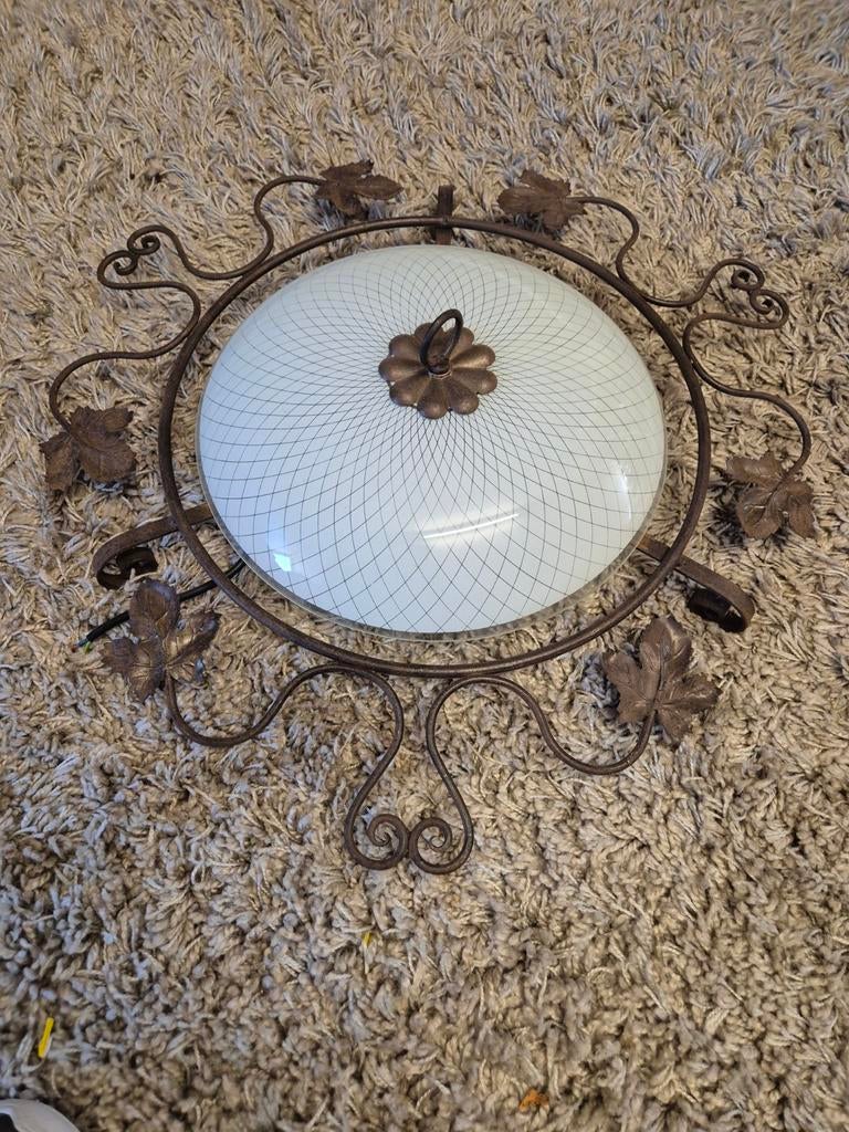 Vintage Plafondlamp met Druivenblad Decoratie, Ophalen of Verzenden, Gebruikt, Glas, Vintage, Klassiek, Landelijk