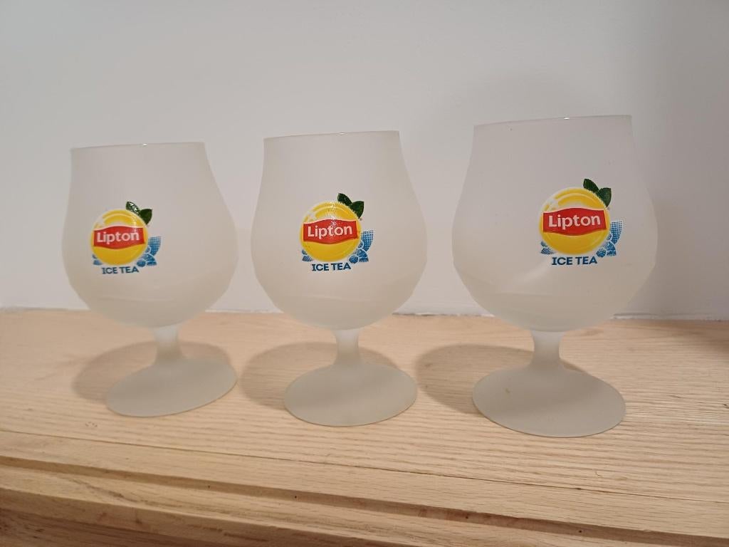 Lipton Ice tea glazen (3 stuks), Ophalen of Verzenden, Zo goed als nieuw, Frisdrankglas
