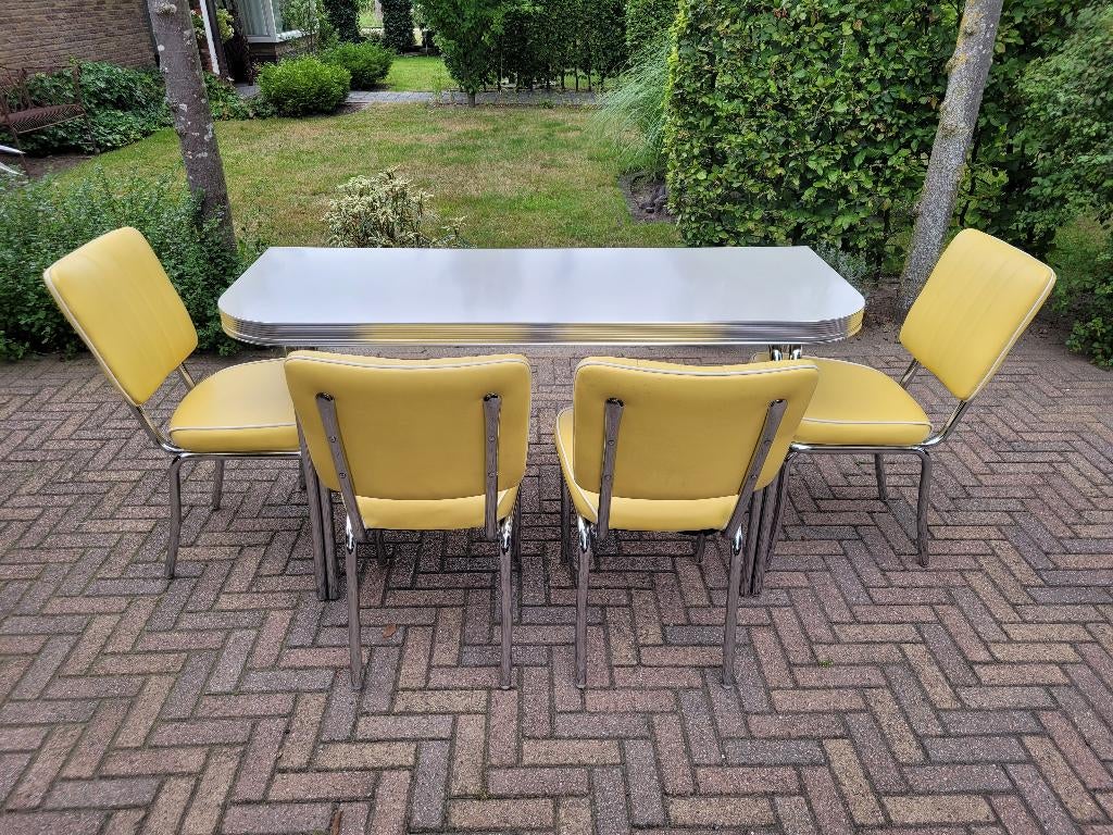 Bel Air 4 stoelen + muur diner tafel retro sixties fifties, Ophalen, Zo goed als nieuw, Amerikaanse retro fifties sixties, Vier