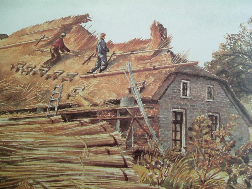 Een ambacht met riet, biezen en griendhout., 20e eeuw of later, F. Weijs, Ophalen of Verzenden, Zo goed als nieuw