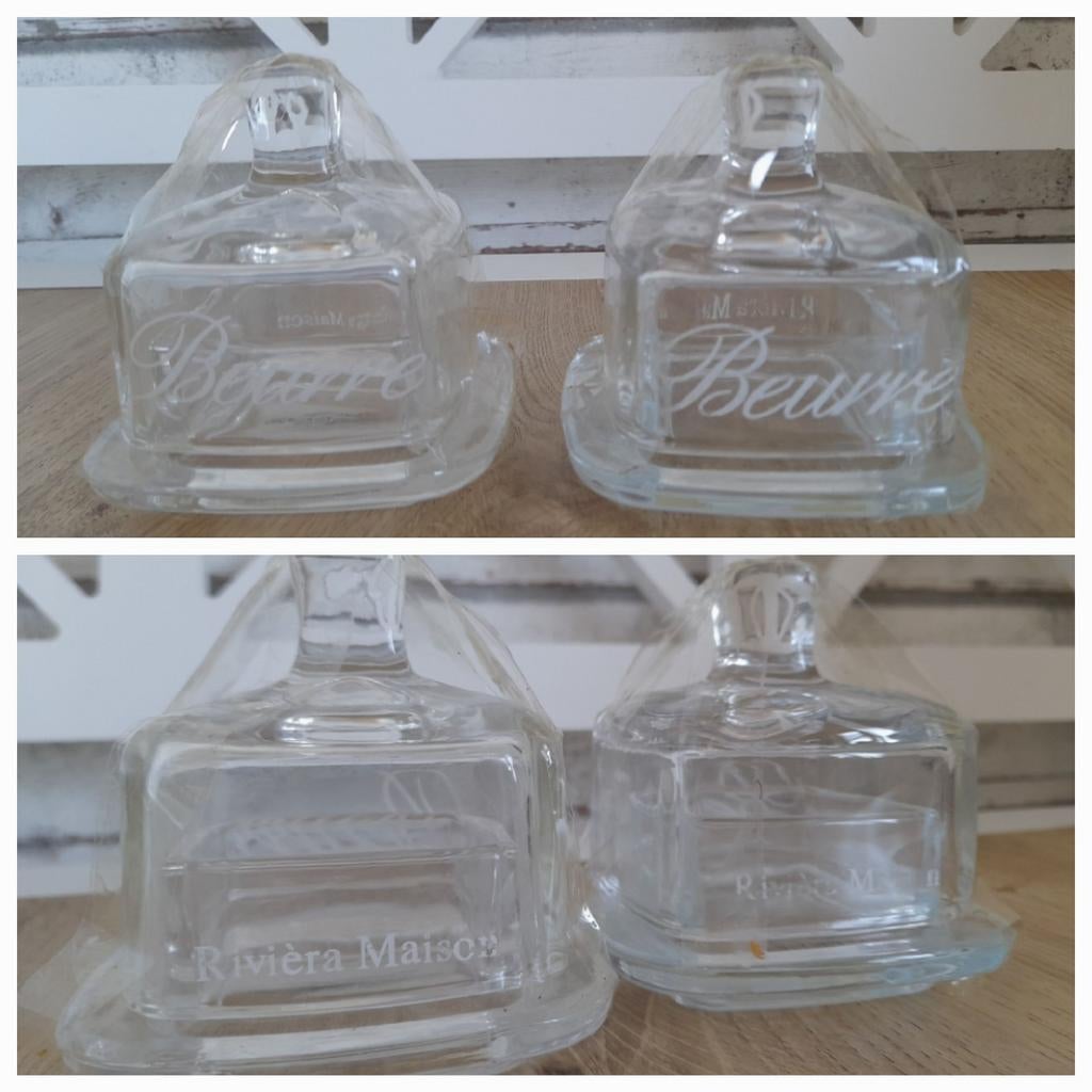 2 glazen botervlootjes riviera maison, Verzenden
