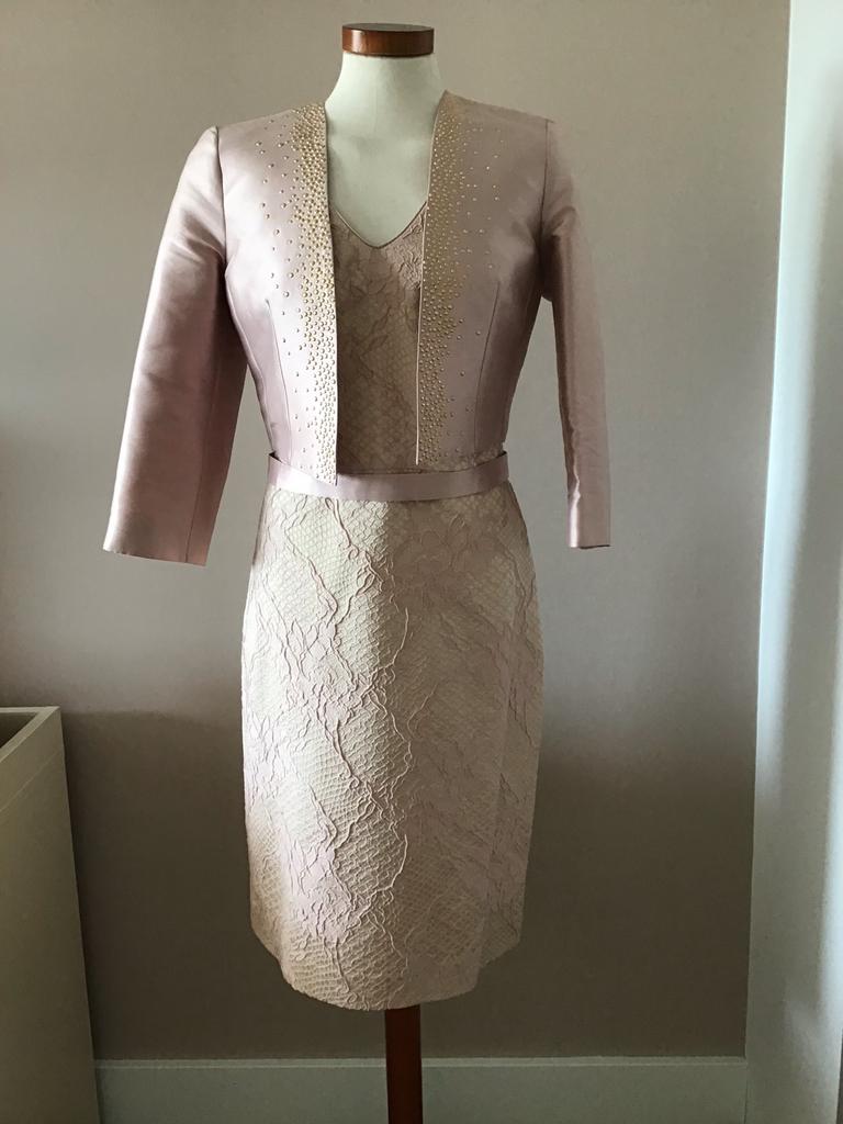 Feestelijke jurk met jasje en studs - Moeder van de bruid, Galajurk, Zo goed als nieuw, Roze, Ophalen