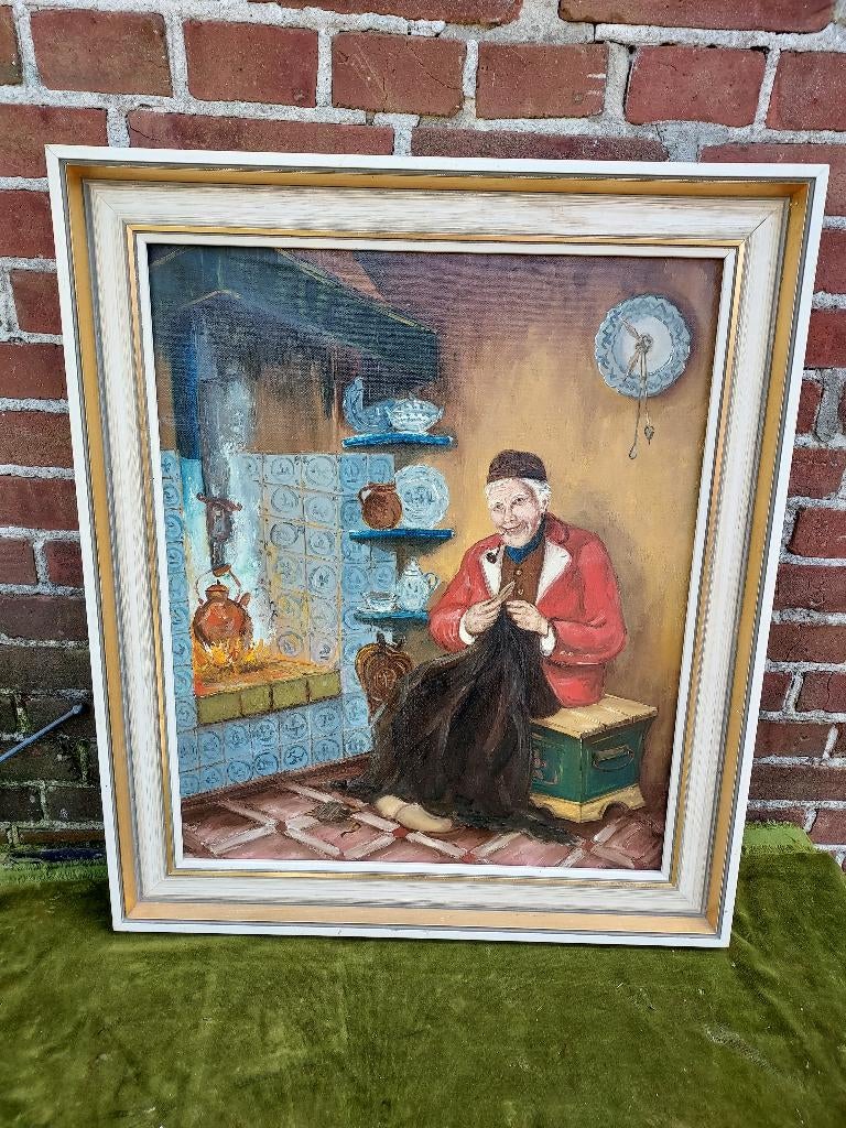 Schilderij Larens interieur, man bij openhaard., Ophalen