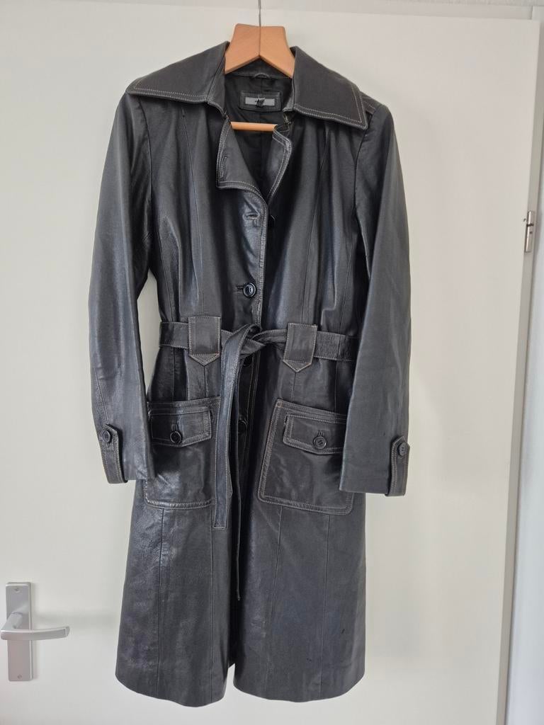 Montego Vintage Zwarte Leren Jas met Ceintuur - Maat 38/40, Kleding | Dames, Maat 38/40 (M), Zwart, Ophalen of Verzenden, Zo goed als nieuw