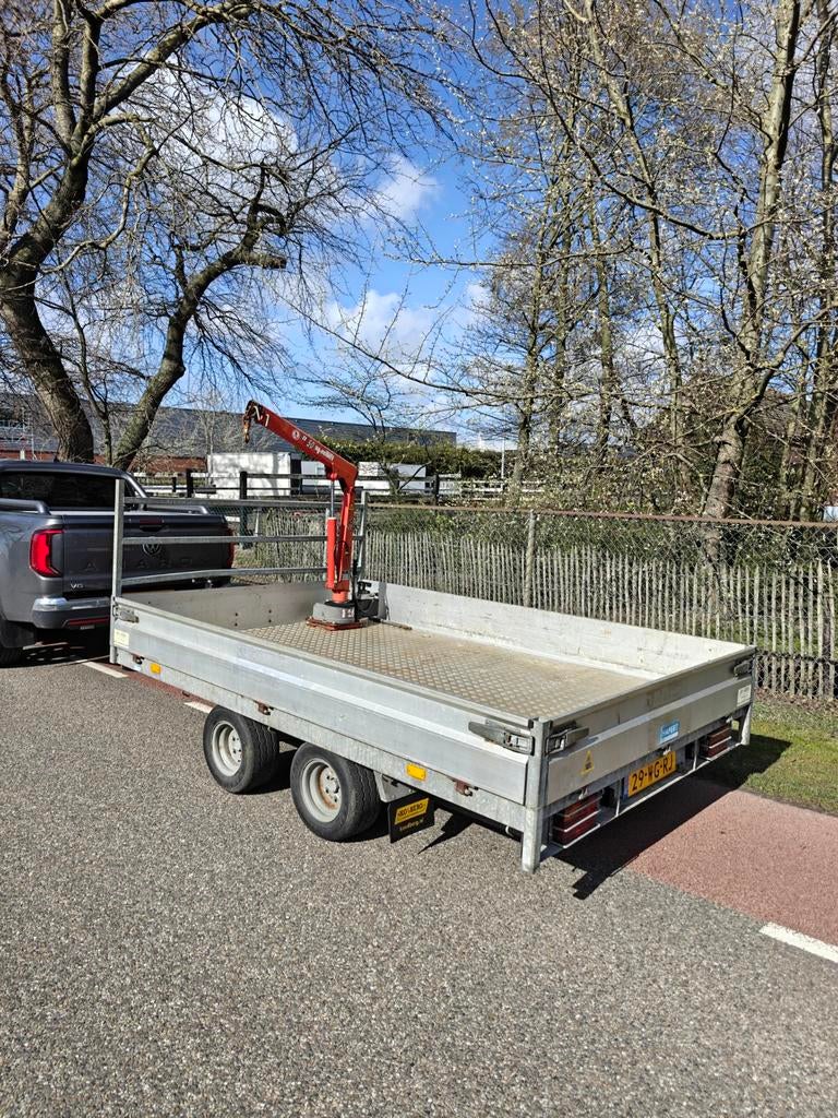 Hapert plateau aanhanger + oprijplaten & laadkraan, Ophalen of Verzenden, Gebruikt