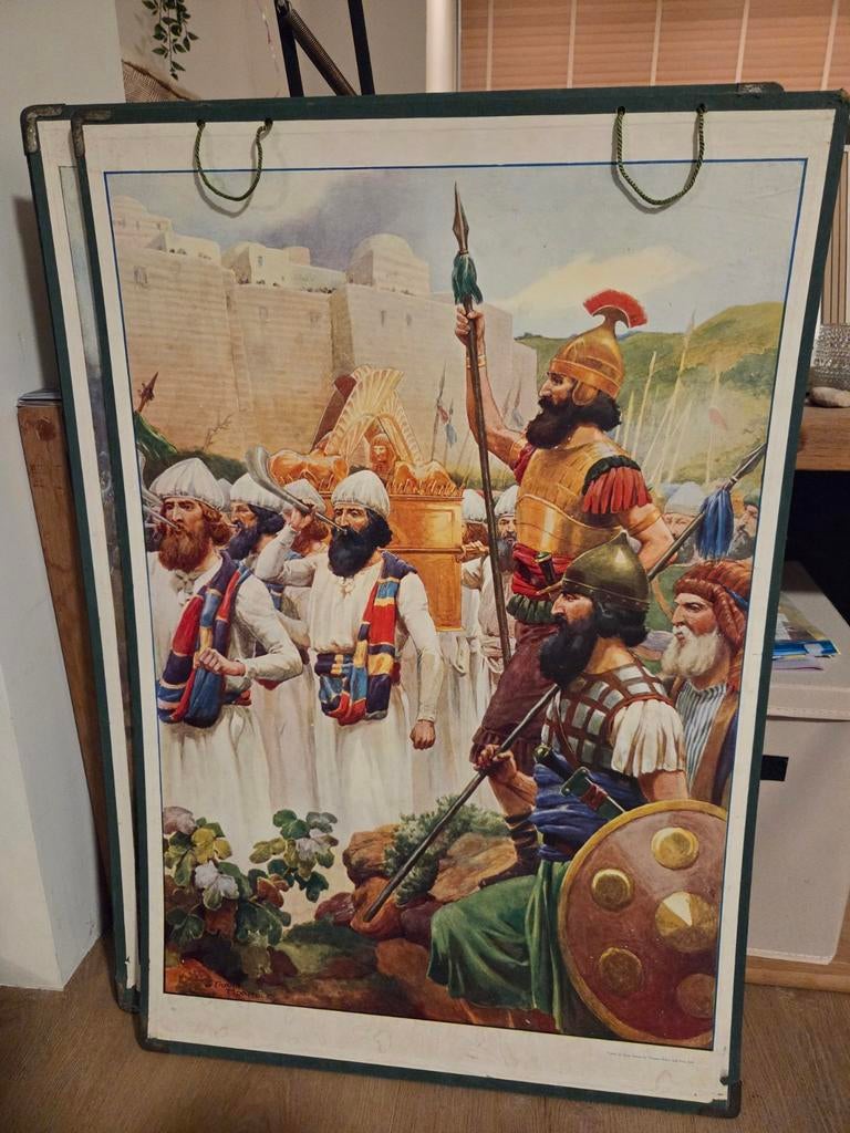 Set van 7 Oude Religieuze Schoolplaten - Bijbelse Taferelen, Antiek en Kunst, Ophalen, Overige thema's