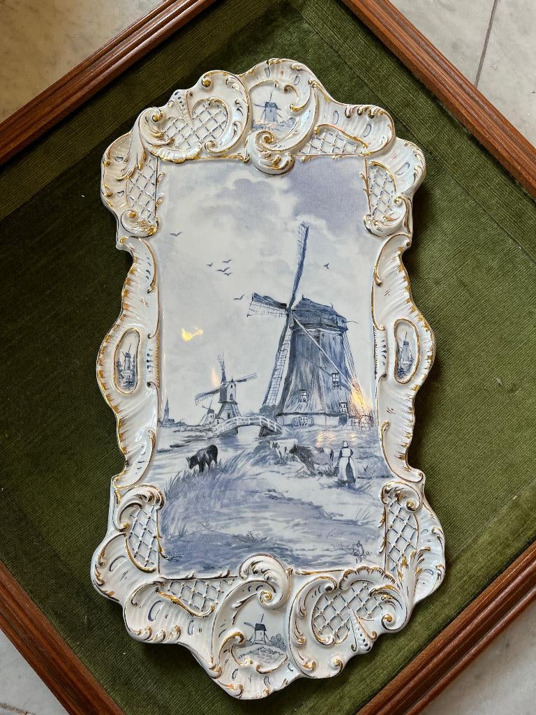 Antieke grote plaquette: molen, gesigneerd, 1904, Ophalen of Verzenden