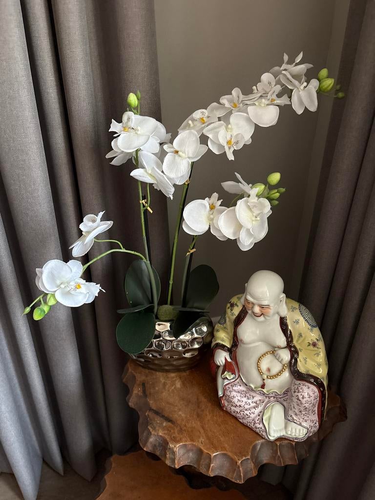 Prachtige Kunst Orchidee in Zilveren Pot, Huis en Inrichting, Woonaccessoires | Kunstplanten en Kunstbloemen, Binnen, Kunstplant
