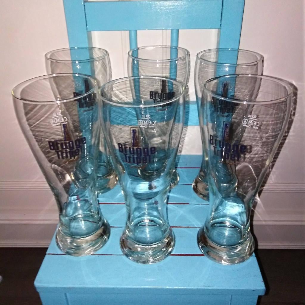 Brugge tripel gruut bierglazen set van 6, Ophalen, Zo goed als nieuw, Glas of Glazen, Overige merken