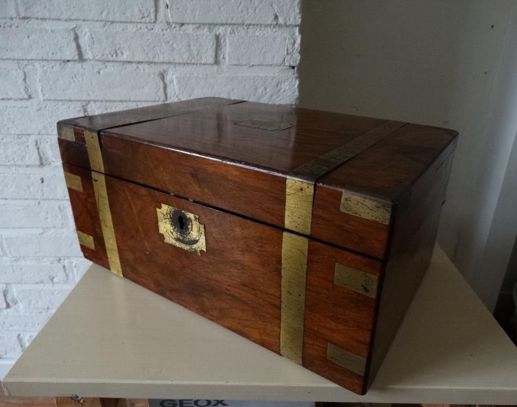 Antieke mahonie houten kist, schrijfkist, doos, schrijfdoos, Ophalen