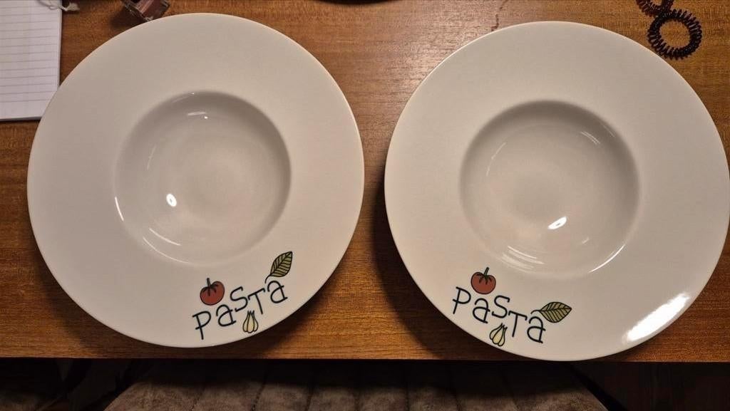 Pastabord | 2 st. | wit met decor | nieuw, Huis en Inrichting, Keuken | Servies, Ophalen, Nieuw, Overige stijlen