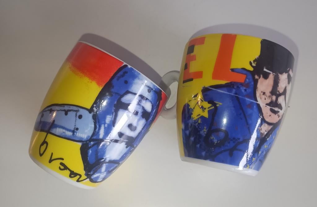 2 design espresso kopjes – kleurrijk  Herman Brood, Ophalen of Verzenden, Zo goed als nieuw