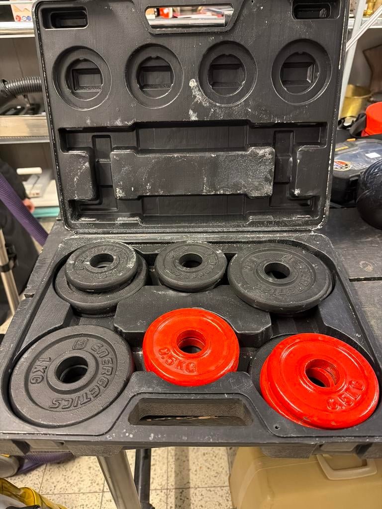 Halterset met gewichten in koffer, Ophalen, Gebruikt, Kingloop, Armen