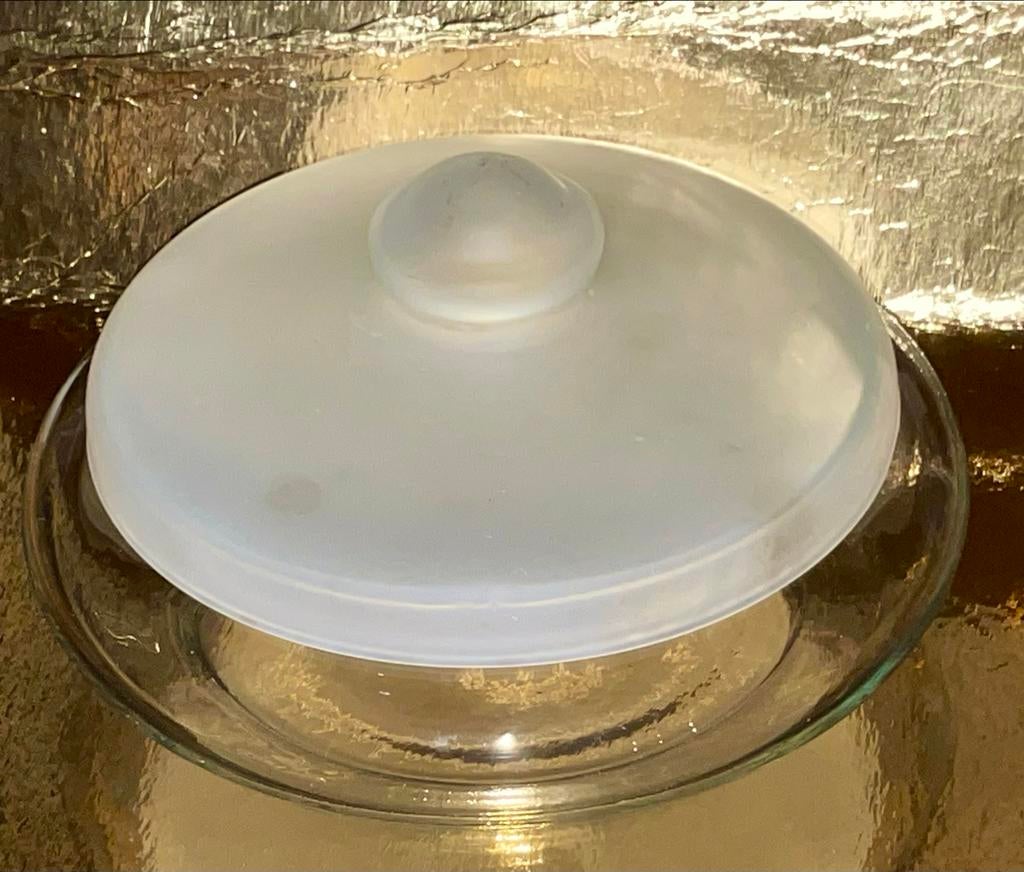 Vintage Glazen Koekschaal met Matglads Deksel  (MPI), Antiek en Kunst, Antiek | Glas en Kristal, Ophalen of Verzenden