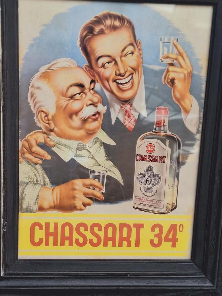 Oude Chassart reclame poster in lijst., Verzamelen, Merken en Reclamevoorwerpen, Ophalen, Reclamebord, Gebruikt, .