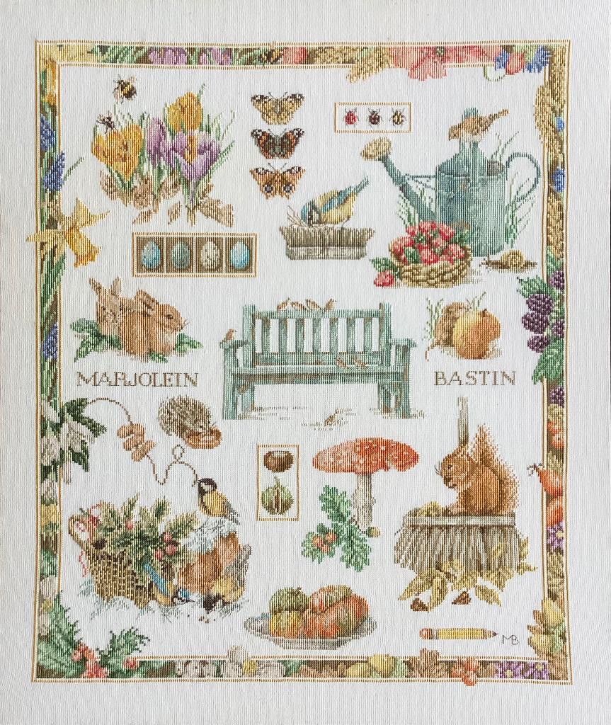 Borduurwerk, zijde, Bastin, jaargetijden, vintage, Hobby en Vrije tijd, Ophalen, Gebruikt, Handborduren, Overige typen
