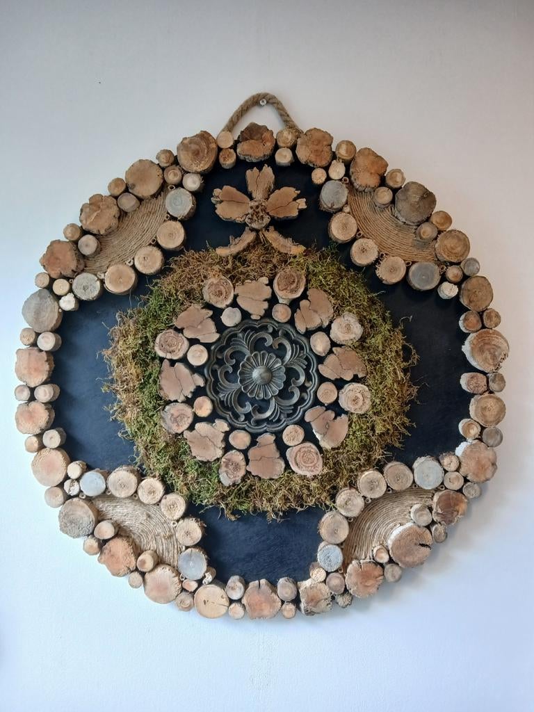 Landelijke wanddecoratie van schijfjes drijfhout, Ophalen of Verzenden, Nieuw