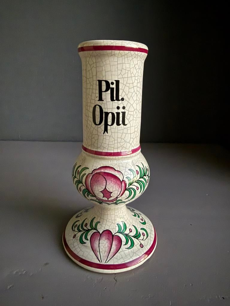 Vintage apothekerspot – Herr Fayence – Pil. Opii., Antiek en Kunst, Antiek | Keramiek en Aardewerk, Ophalen of Verzenden