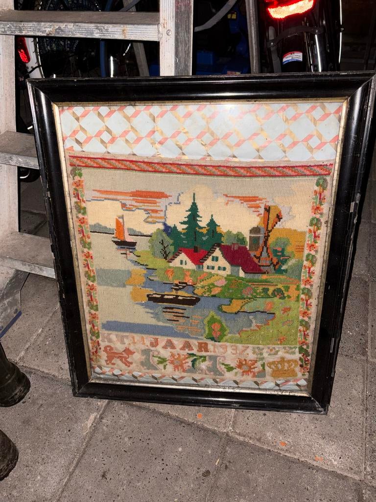 Oude geborduurde schilderijen, Antiek en Kunst, Ophalen of Verzenden