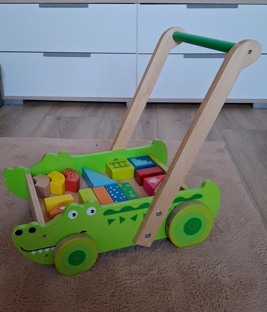 Houten loopkar krokodil met blokjes - gebruikt, Ophalen, Gebruikt, Overige typen
