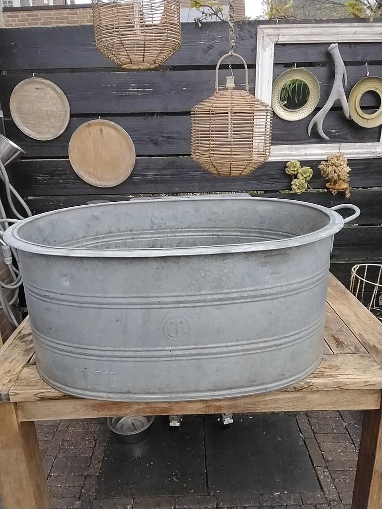 Antieke ovale zinken teil - waterdicht en decoratief, Ophalen
