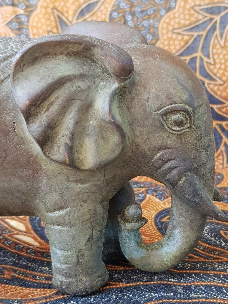 Mooi oud antiek Oosters brons beeldje van een olifant 16 cm., Ophalen of Verzenden