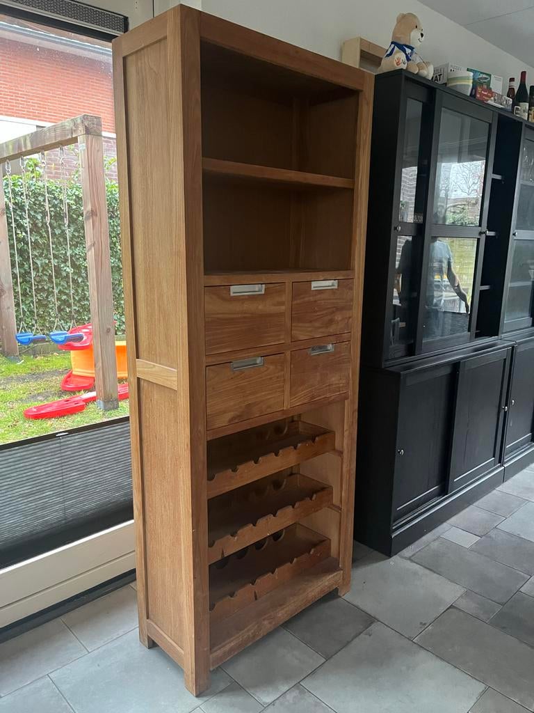 Teakhouten kast met wijnrek en lades, Antiek en Kunst, Ophalen