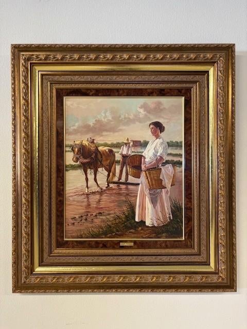 Schilderij : Familie met paard, Ophalen