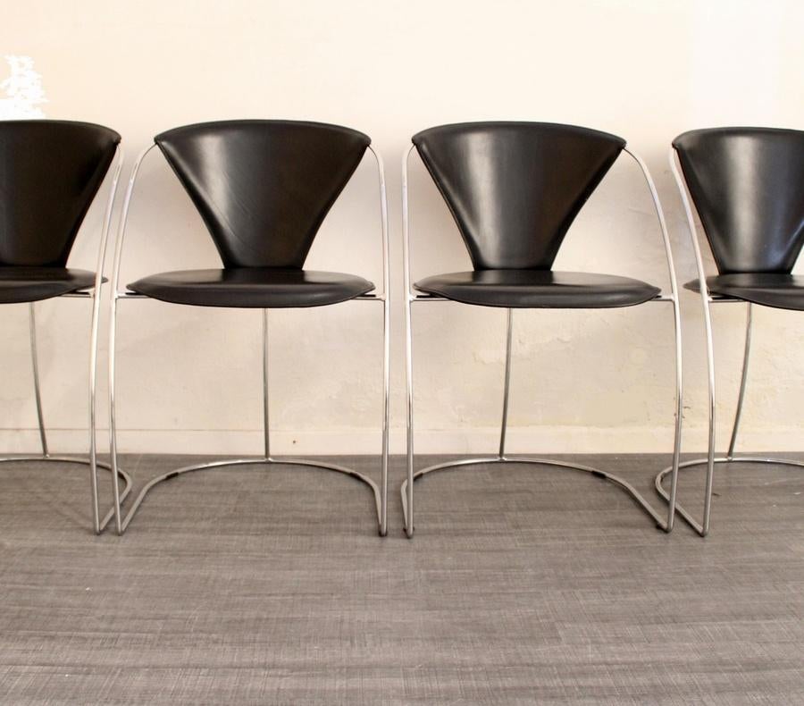 4x Italiaanse design stoelen merk Arrben model Linda, Gebruikt, -, Zwart, -