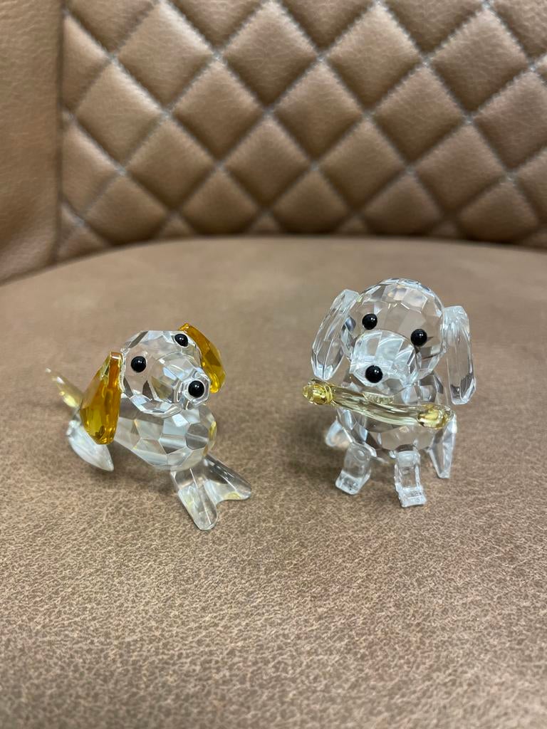 Twee kristallen hondenbeeldjes, Ophalen of Verzenden, Gebruikt, Hond of Kat, Beeldje of Figuurtje