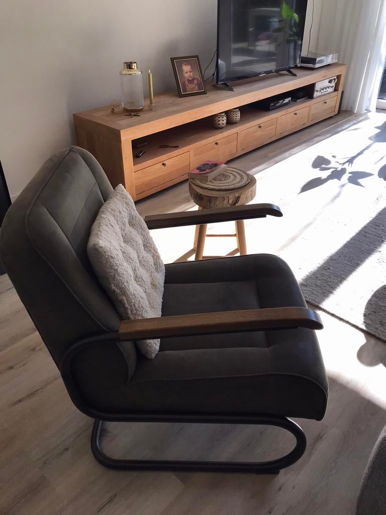 Olijfgroene stoel, Ophalen, Gebruikt, Minder dan 75 cm, Leer