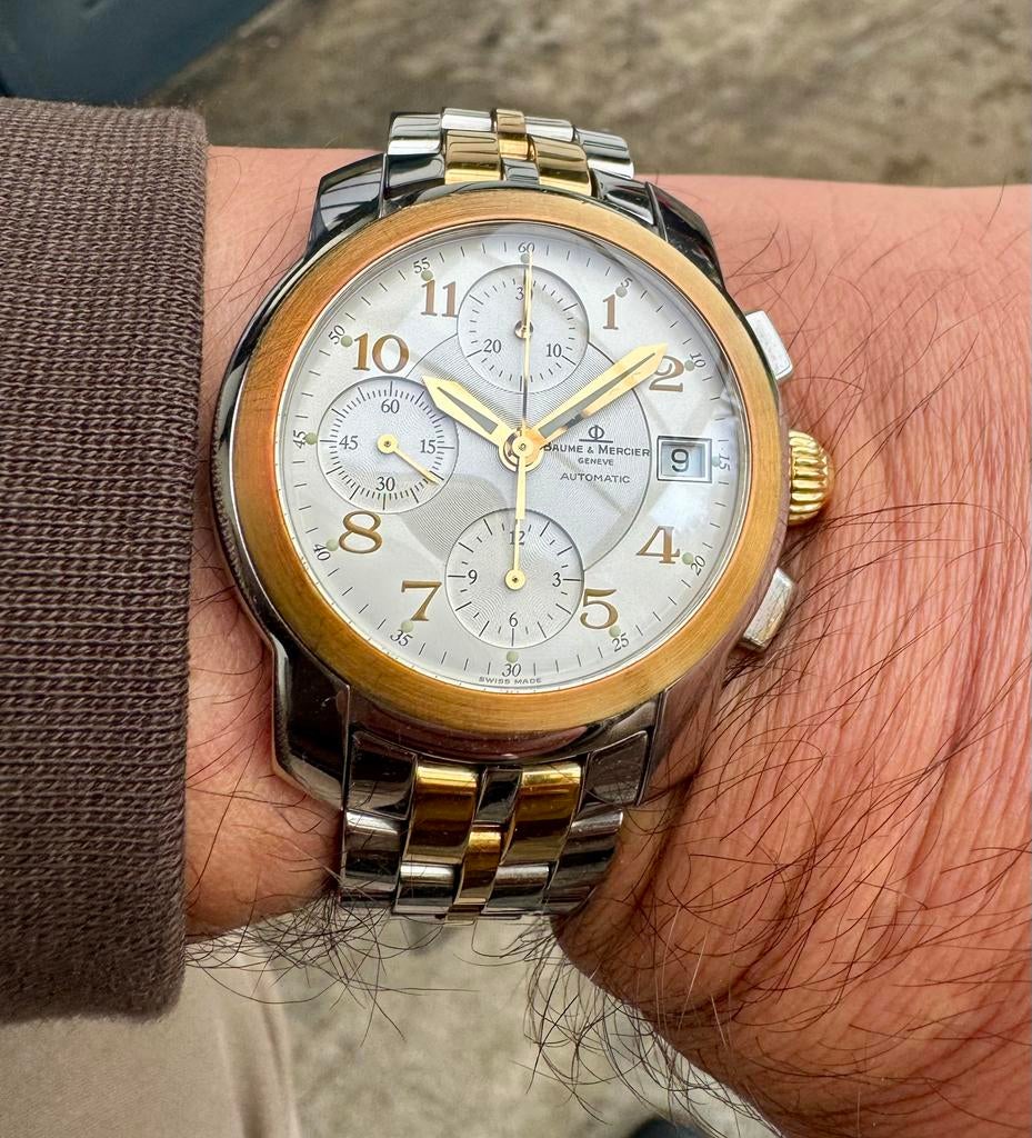 Baume & Mercier Capeland chrono automatic van 2001. 18 krt g, Overige merken, Met bandje, Polshorloge, Goud