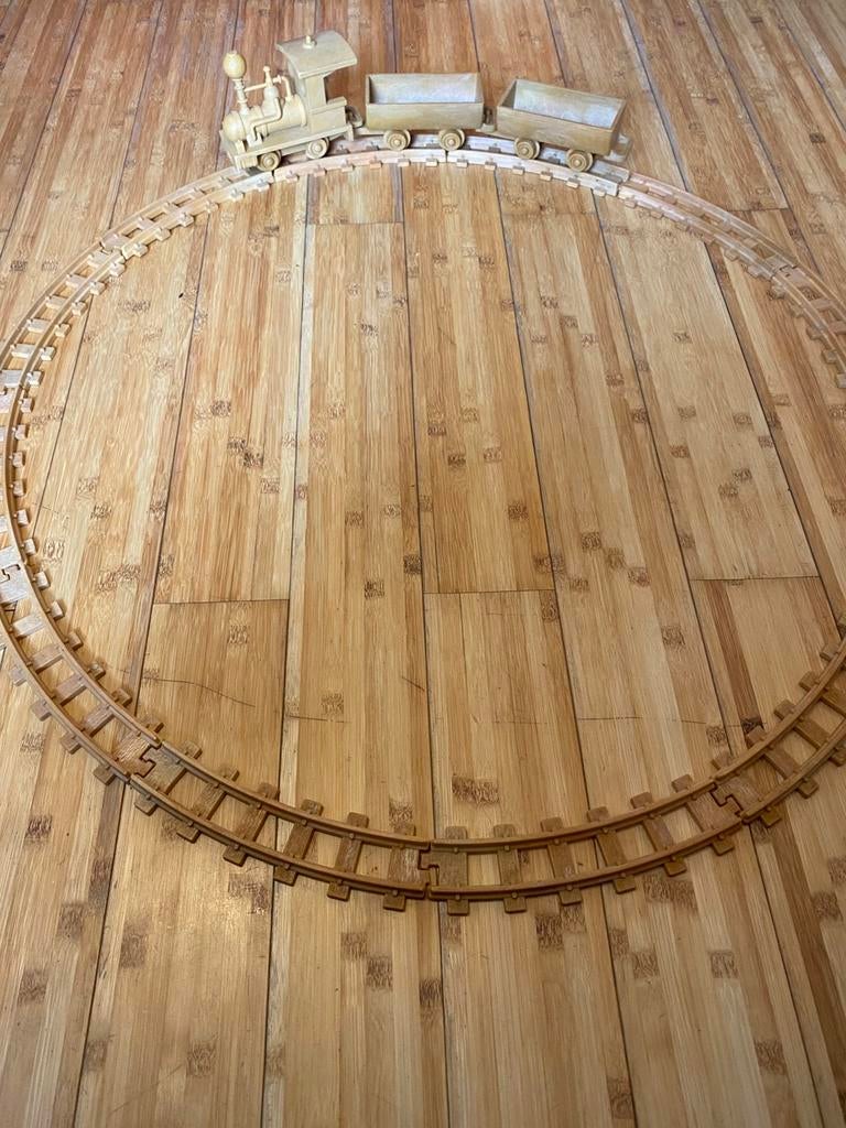 Retro Trein jaren 70 duw loc met 2 wagons en spoordelen, Ophalen, Gebruikt