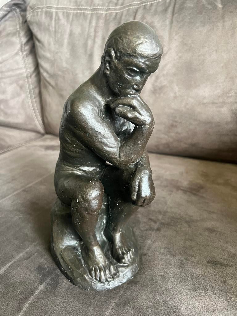 Vintage Naakt Beeld De Denker Resin Hars., Ophalen of Verzenden