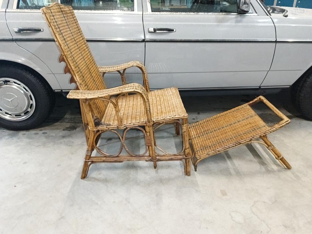 Mooie rotan stoel met bankje, Ophalen of Verzenden