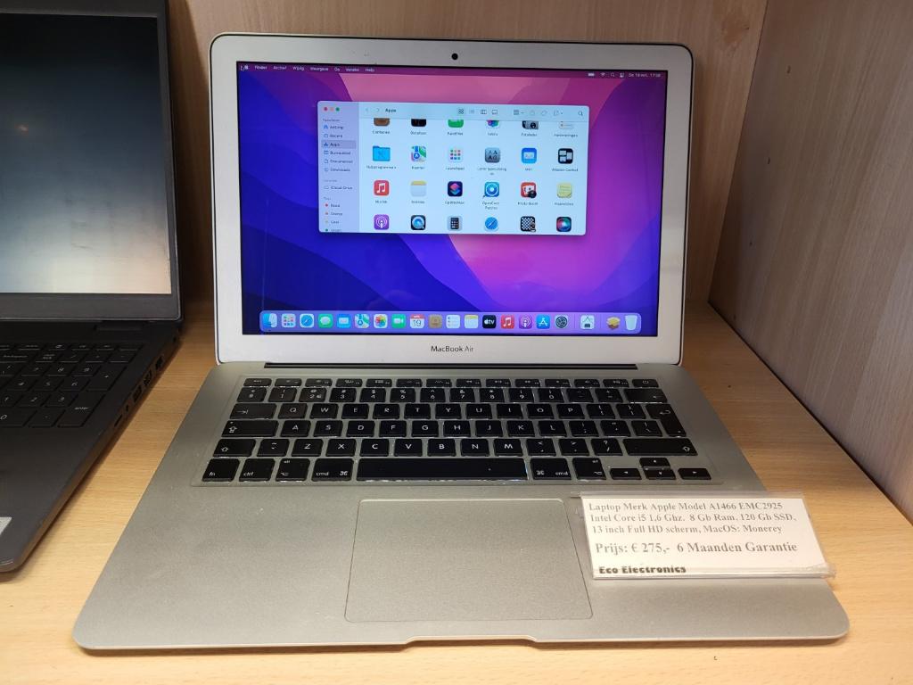 Laptop Merk Apple Model: A1466 EMC2925 met garantie, Ophalen, Qwerty, 8 GB, 13 inch