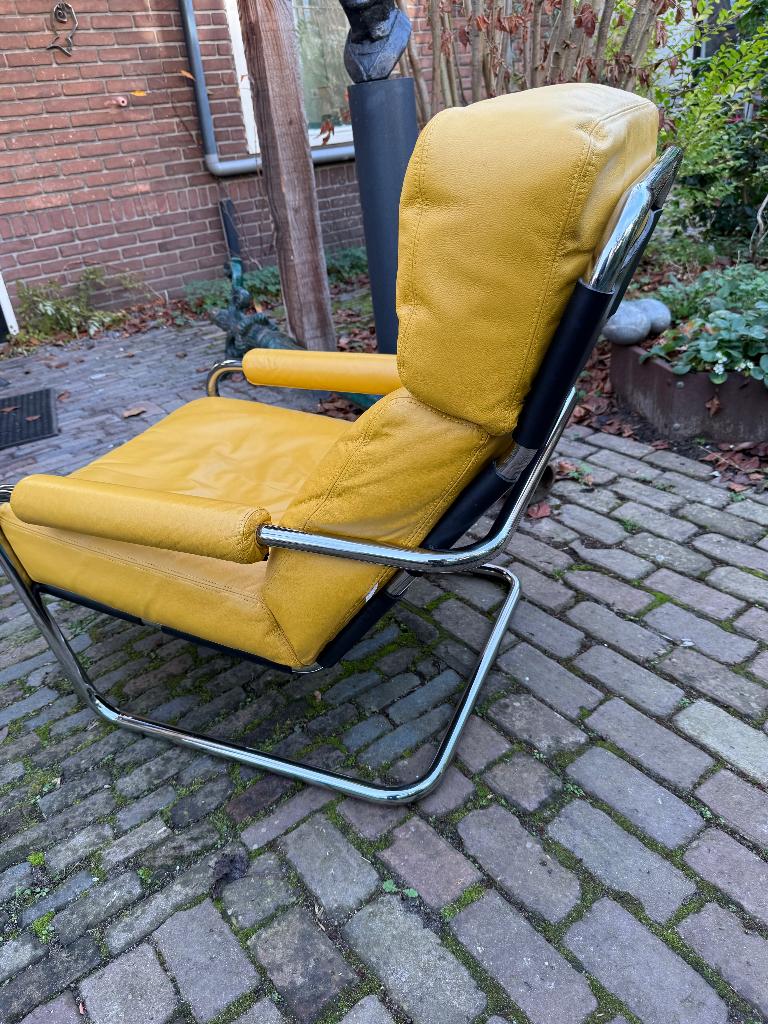 2x Jan de Bouvrie Meneer Oberman fauteuil + hocker, Ophalen, 75 tot 100 cm, Zo goed als nieuw, 50 tot 75 cm