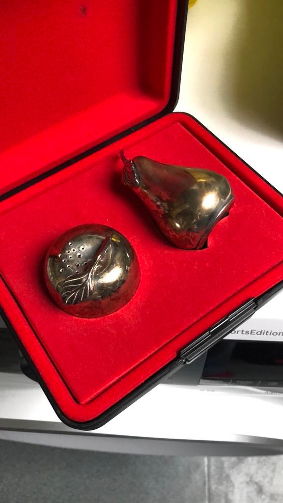 Vintage verzilverd peper en zout stel, Antiek en Kunst, Ophalen of Verzenden, Zilver