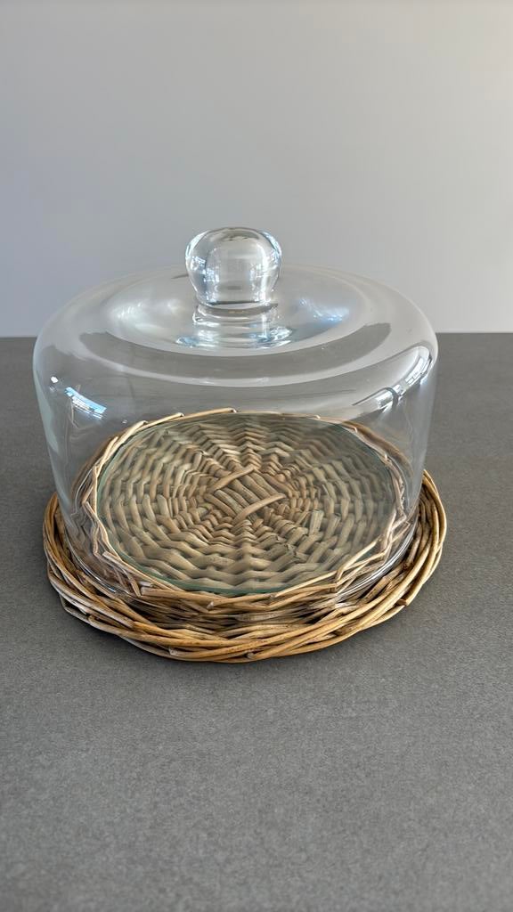 Taart / koejes plateau met stol en rotan onderkant, Ophalen, Zo goed als nieuw